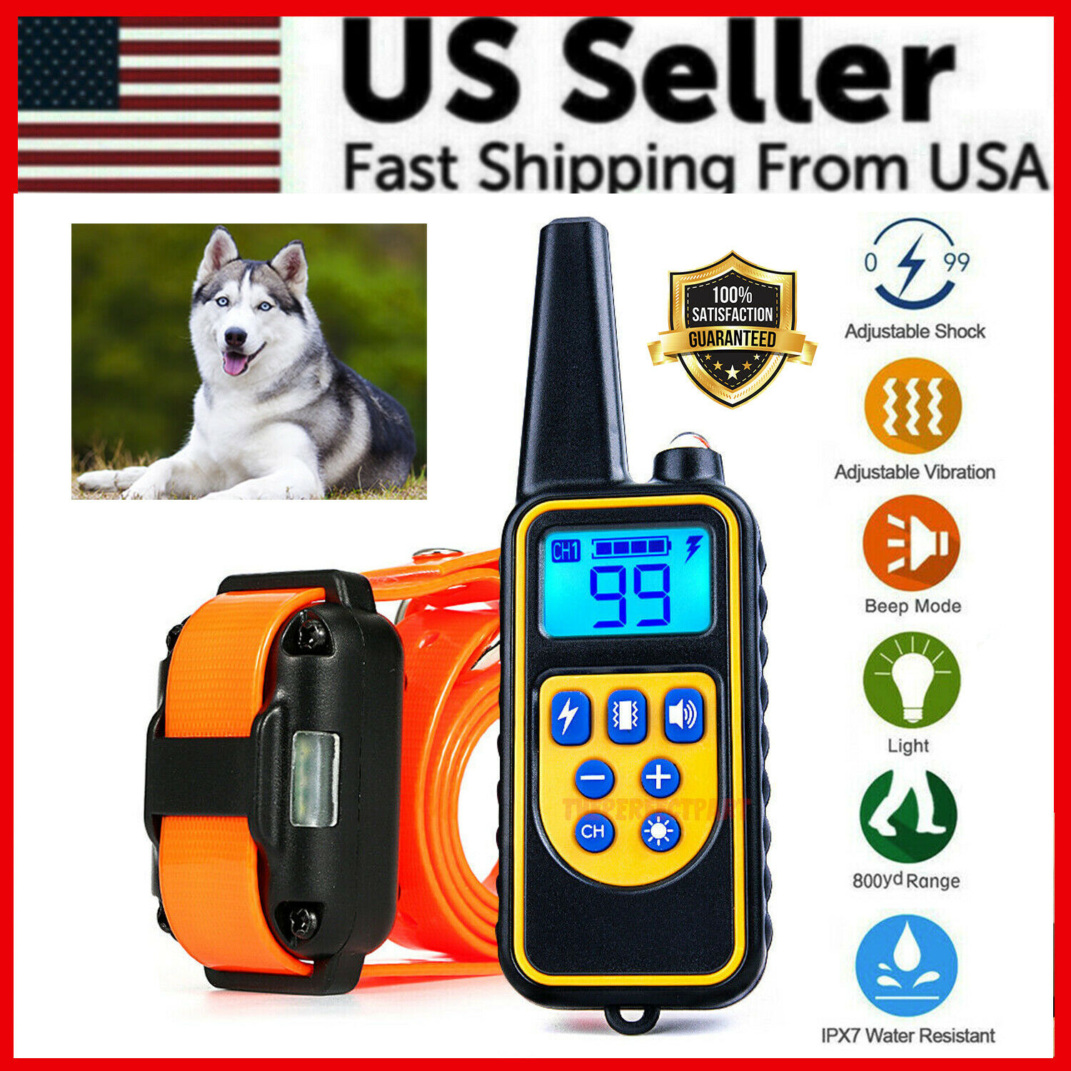 2600 Ft Remote Dog Shock Training Collar Rechargeable Waterproof Lcd Pet Trainer