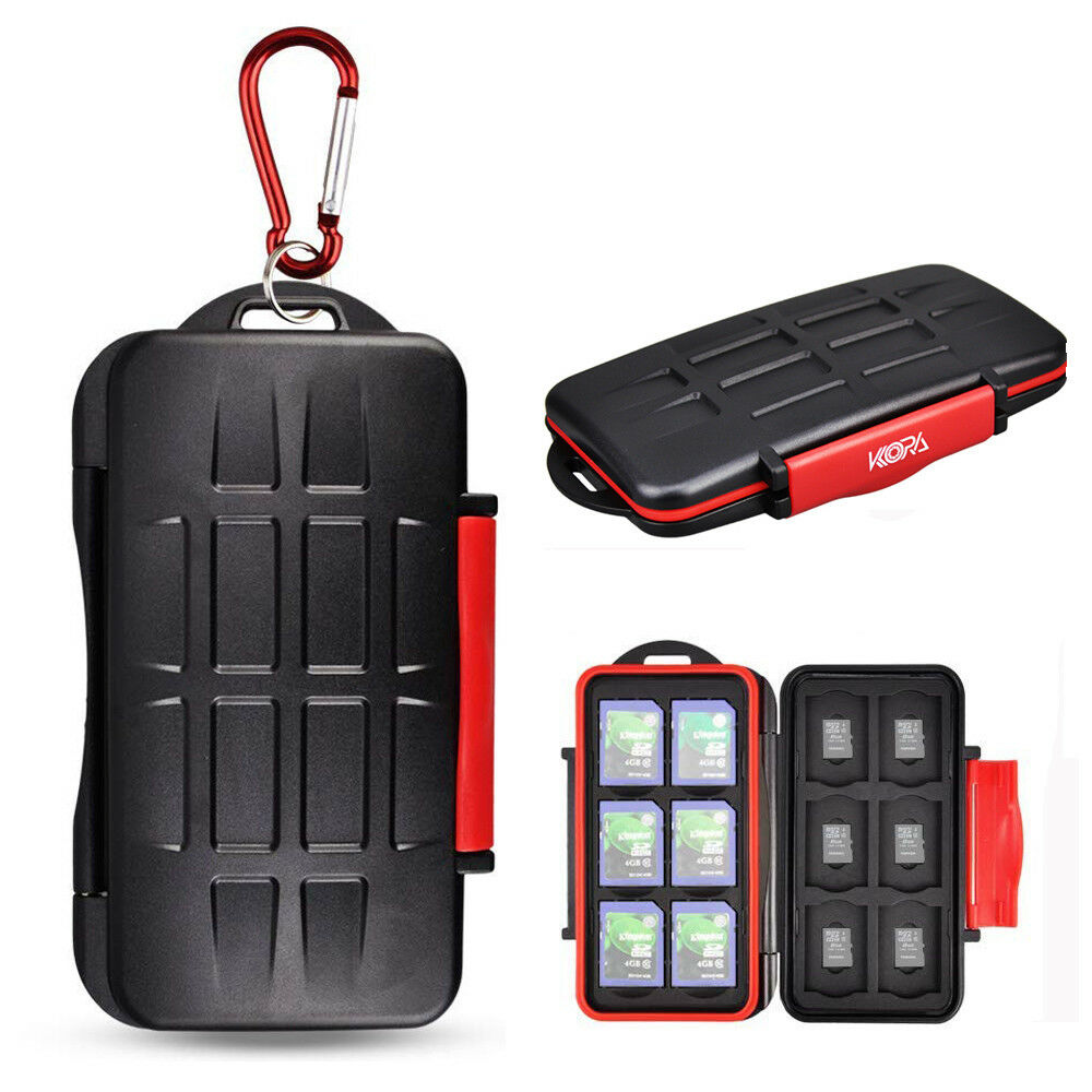 Red Water-resistant Memory Card Case Holder Storage 12 Sd Sdhc Sdxc+12 Micro Sd