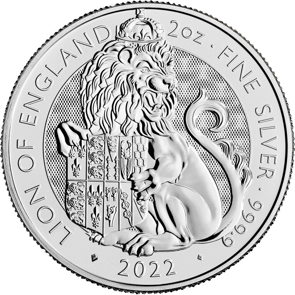 2022 Great Britain Silver Tudor Beasts Lion of England £5 - 2 oz - BU