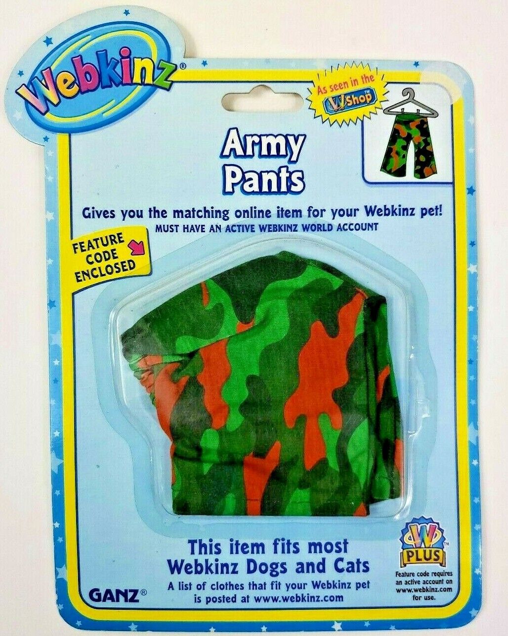 Pet Clothes, Ganz Webkinz  Army Pants Fits most Webkinz Dogs and Cats