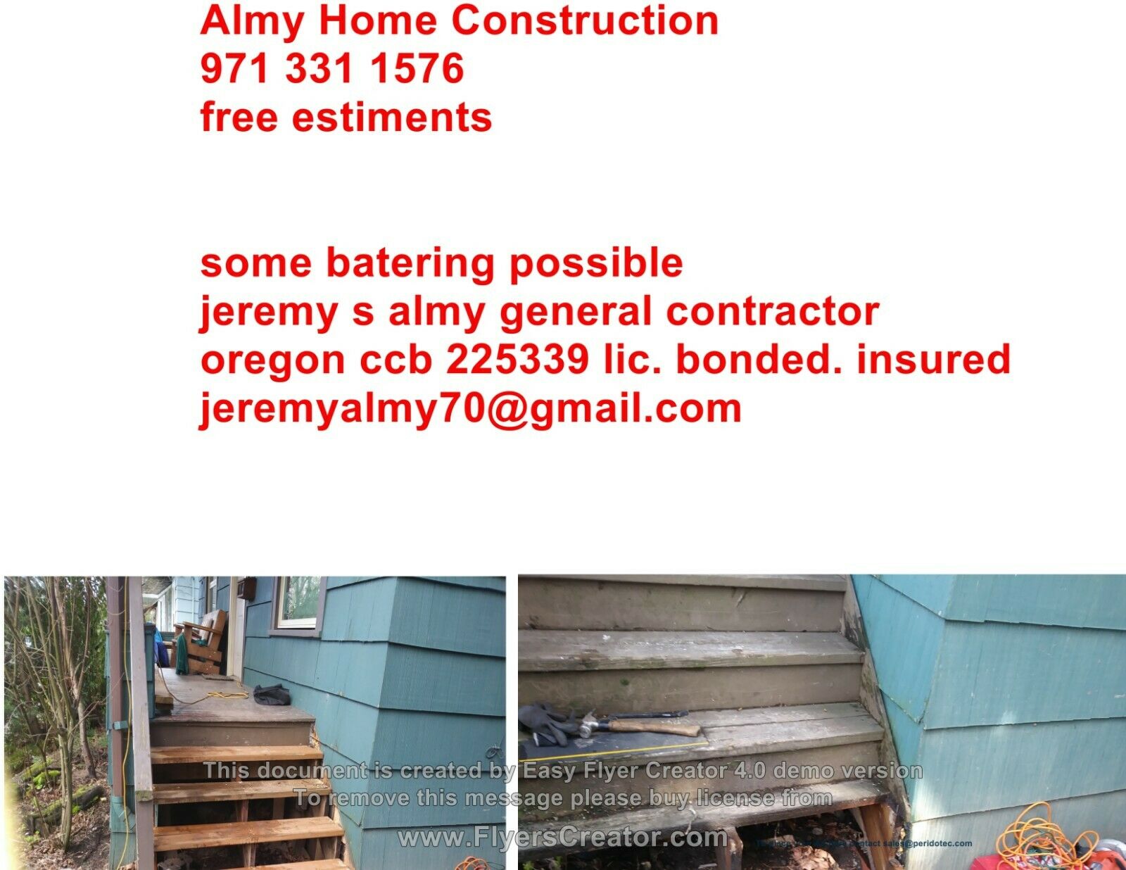 Licensed General Contractor Ccb 225339 Almy Home Construction 541 921 9142
