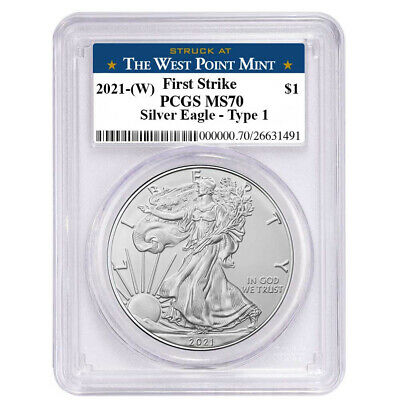 2021 (w) $1 Type 1 American Silver Eagle Pcgs Ms70 Fs West Point Label