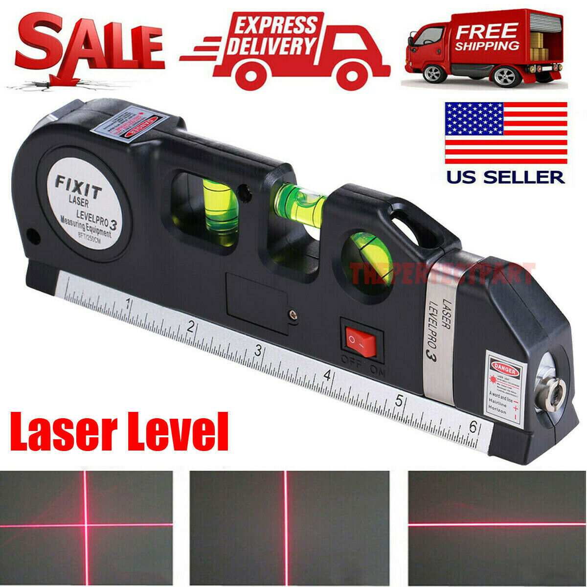 Multipurpose Laser Level Vertical Horizon Measuring Tape Aligner Metric Rulers