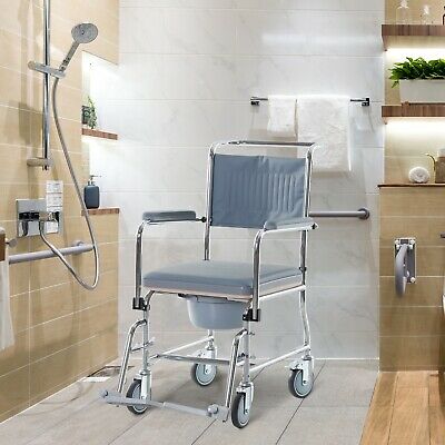 Rolling Shower Wheel Chair W/ Bariatric Removable Bucket & Swinging Footrest