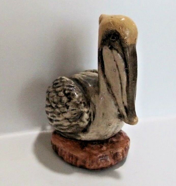 Vtg Hand Carved Rustic Pelican Glass Eyes Shore Bird Beach Decor