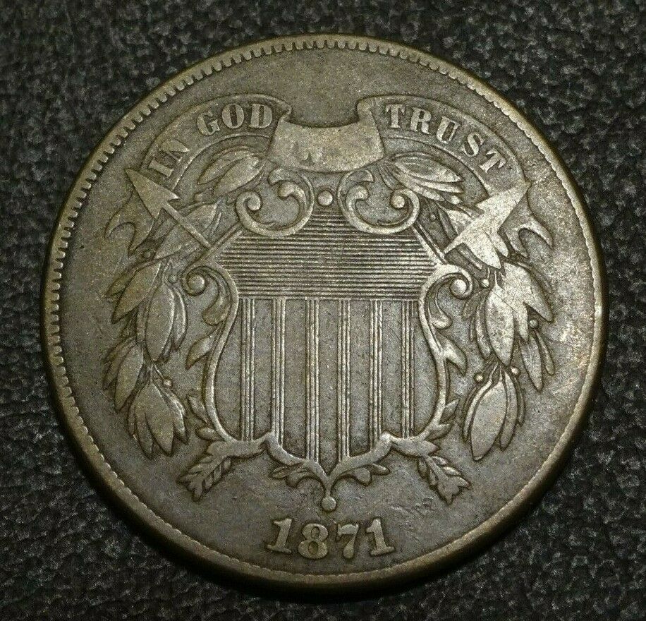 1871 Two-cent Piece, Vf  ~  Scarce Date In Nice Grade