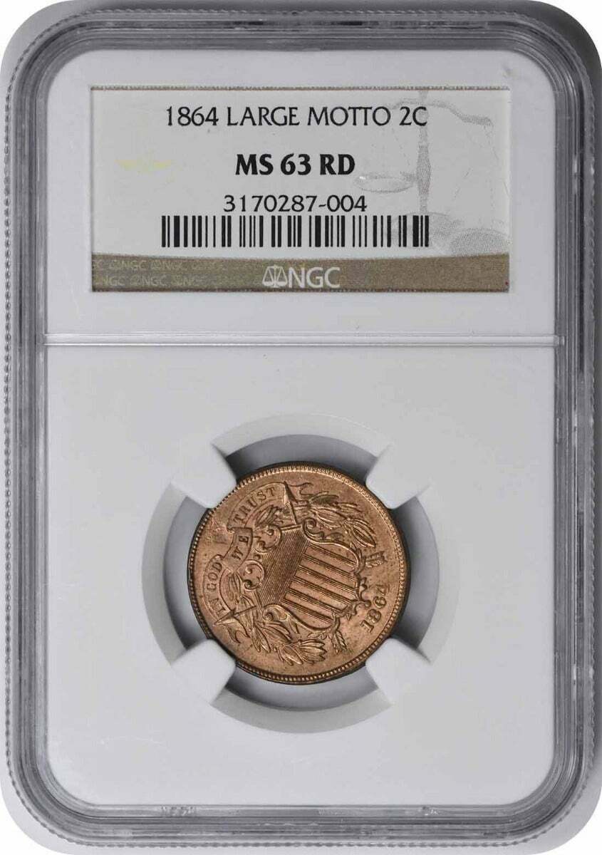 1864 Two Cent Piece Large Motto MS63RD NGC