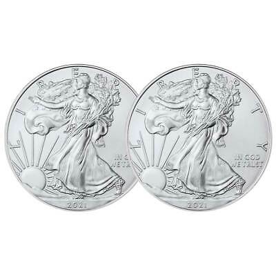 Lot Of 2 - 2021 $1 Type 1 American Silver Eagle 1 Oz Brilliant Uncirculated