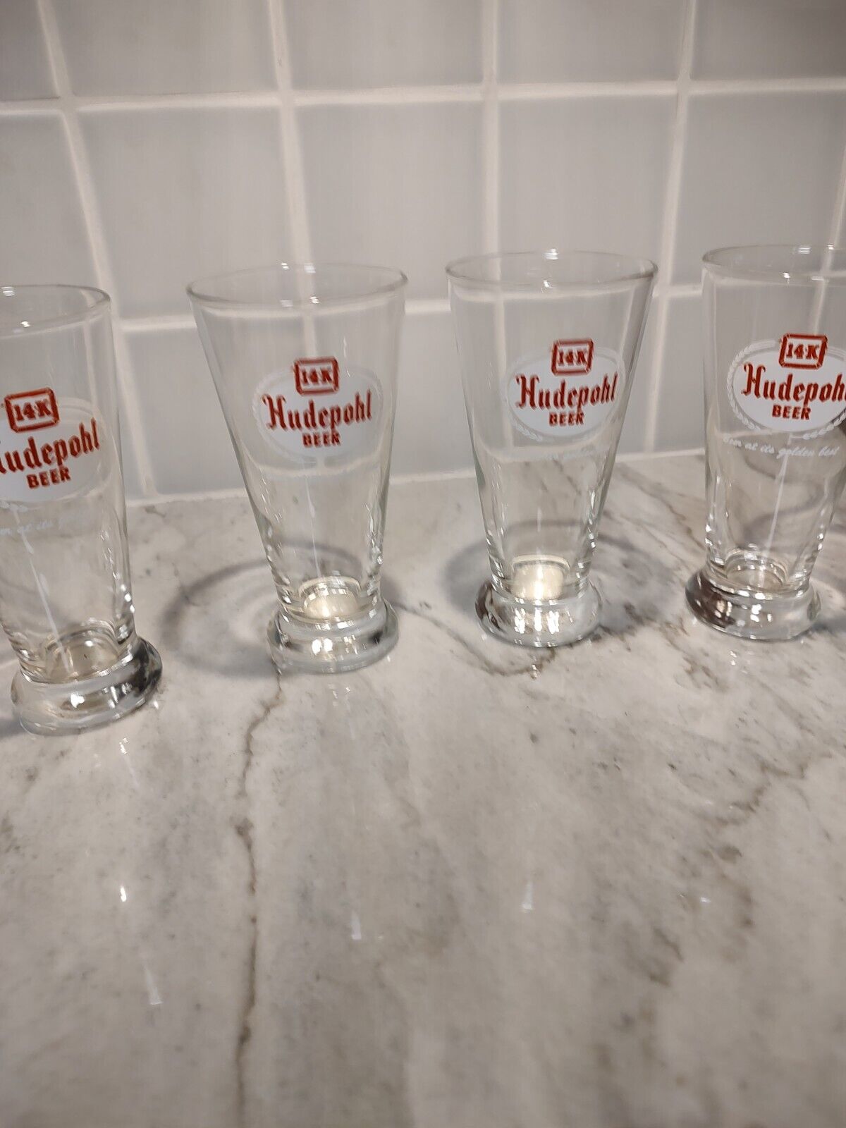 4 Vintage Hudepohl 14K Beer Pilsner Glasses Cincinnati Ohio