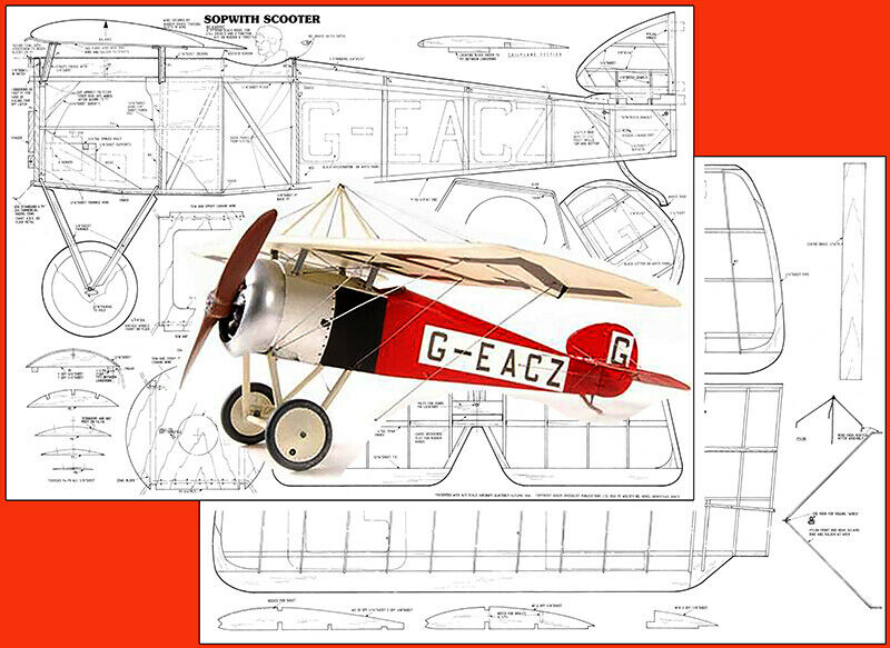 Model Airplane Plans (rc): Sopwith Scooter Parasol Monoplane 51" Scale .20 2/3ch