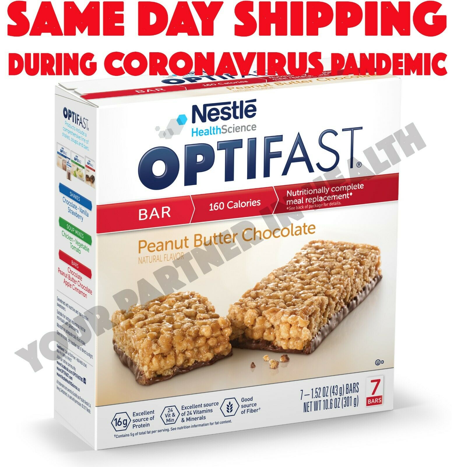 Optifast 800 Bars - Peanut Butter Chocolate - 6 Boxes - 42 Servings - Fresh