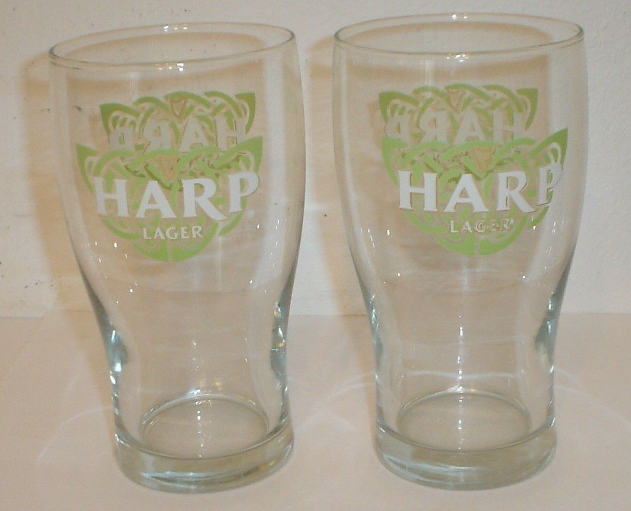 Lot of 2 NOS Harp Lager Pint Beer Glasses Celtic Knot Logo St. Patrick's Day