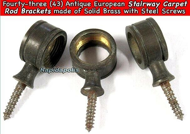 43 Antique European Solid Brass Stair Rod Screw-in Carpet Rod Brackets