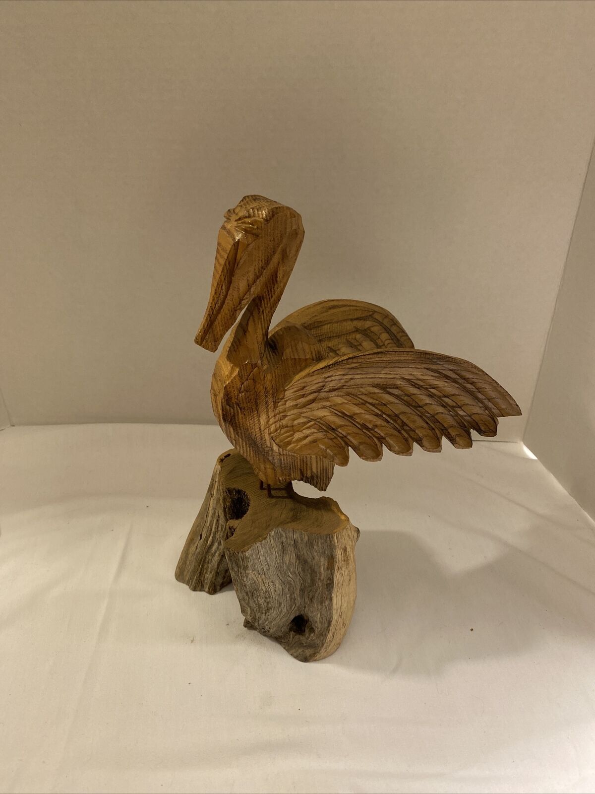 Drift Wood Pelican Folk Art Sculpture Carved Shore Bird Figurine