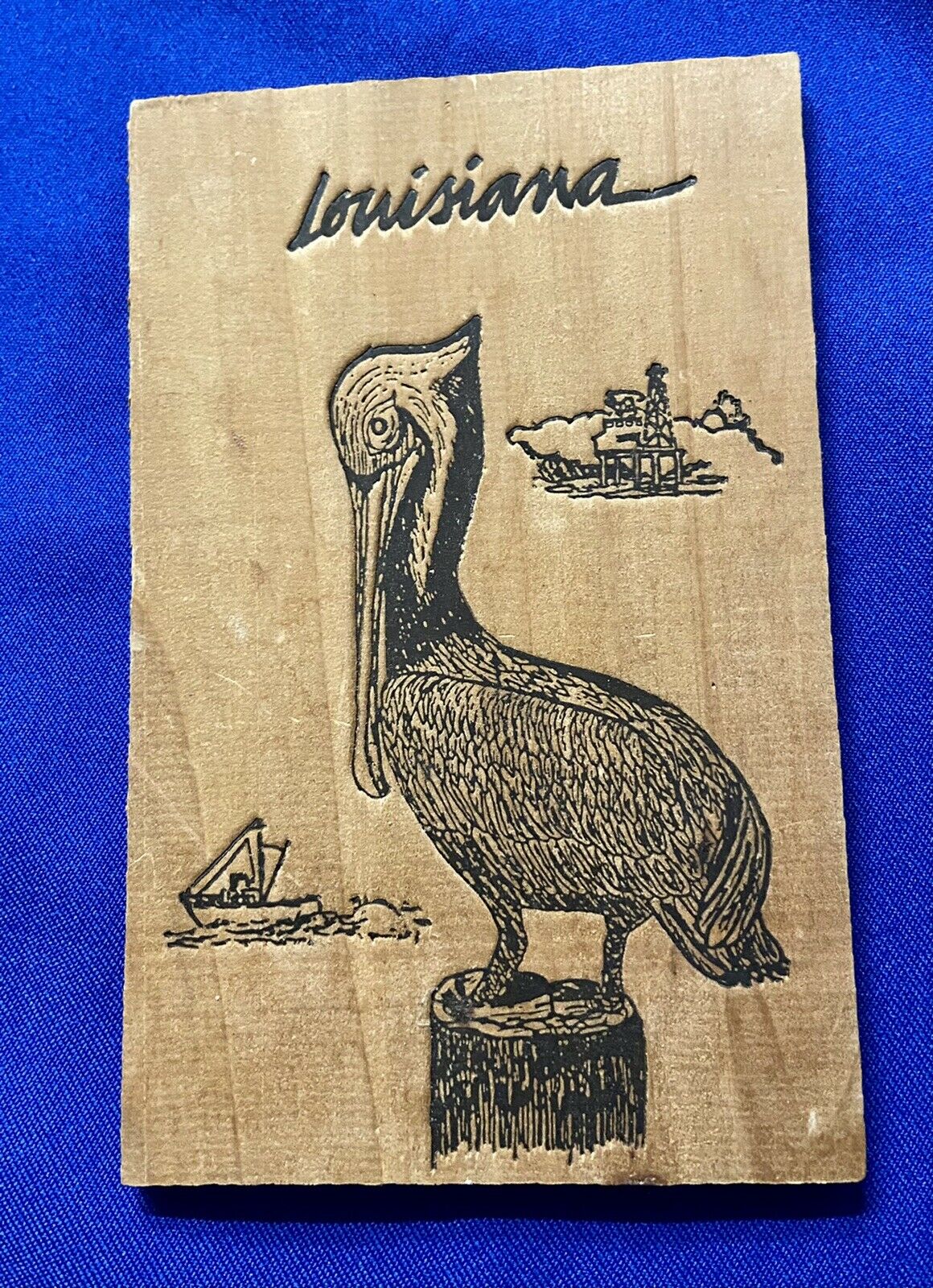 🟢  Louisiana Cypress Postcards Pelican Lighthouse Dolphin Etched Wood Houma LA