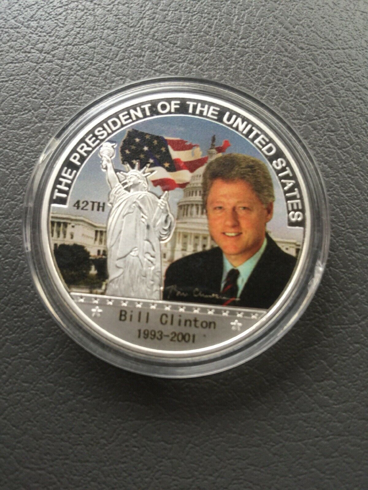 Bill Clinton 2001 Silver Finish Liberty Dollar Novelty Coin Encapsulated Gem Ex