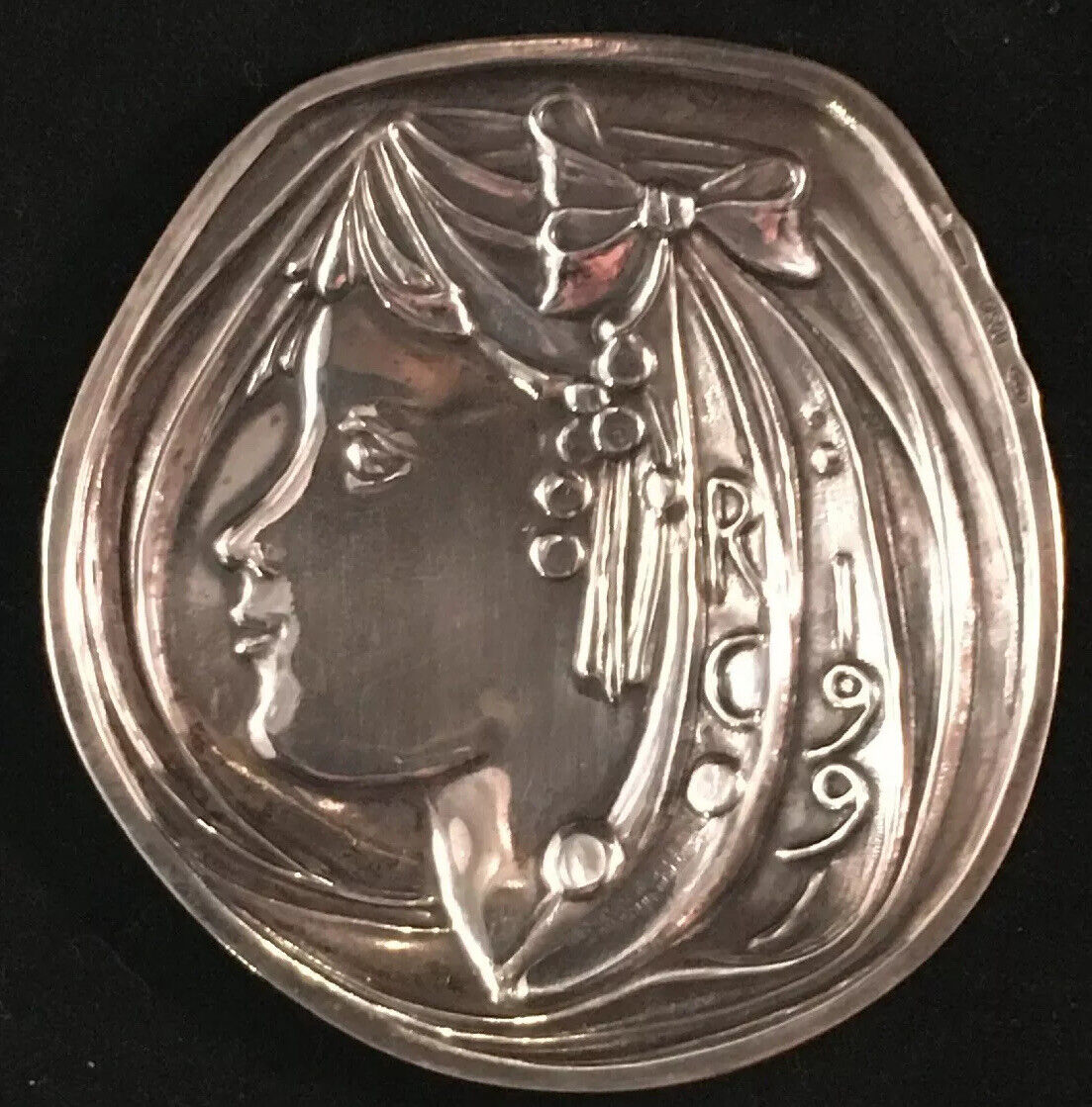 Italian Sterling Silver Pin / Ring Tray Maiden Figure Bosio