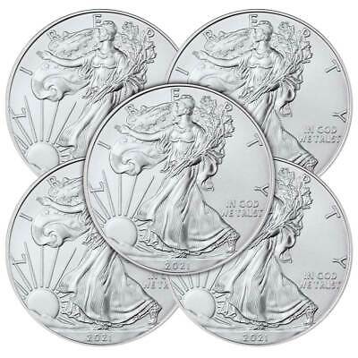 Lot Of 5 - 2021 $1 Type 1 American Silver Eagle 1 Oz Brilliant Uncirculated
