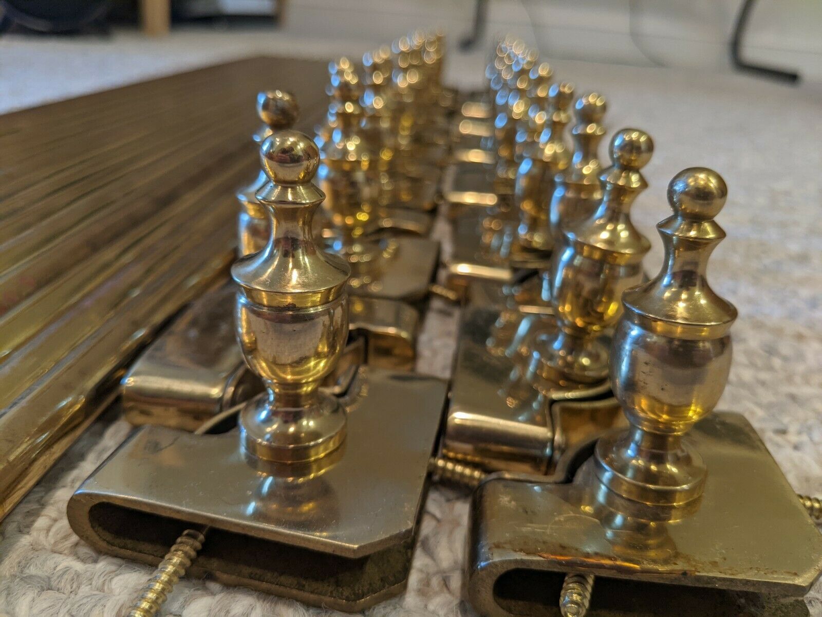 Set of 15 Brass Stairway Rod Carpet Hold Downs with Finials-  35