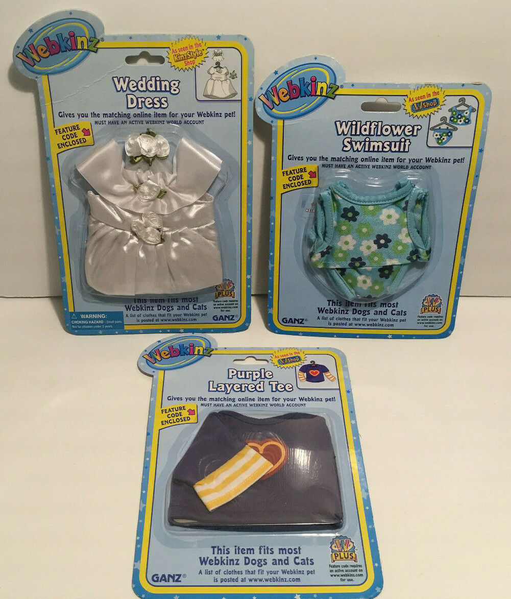 Webkinz Clothing Clothes Outfit Lot Wedding Dress, Wildflower Swimsuit, Tee
