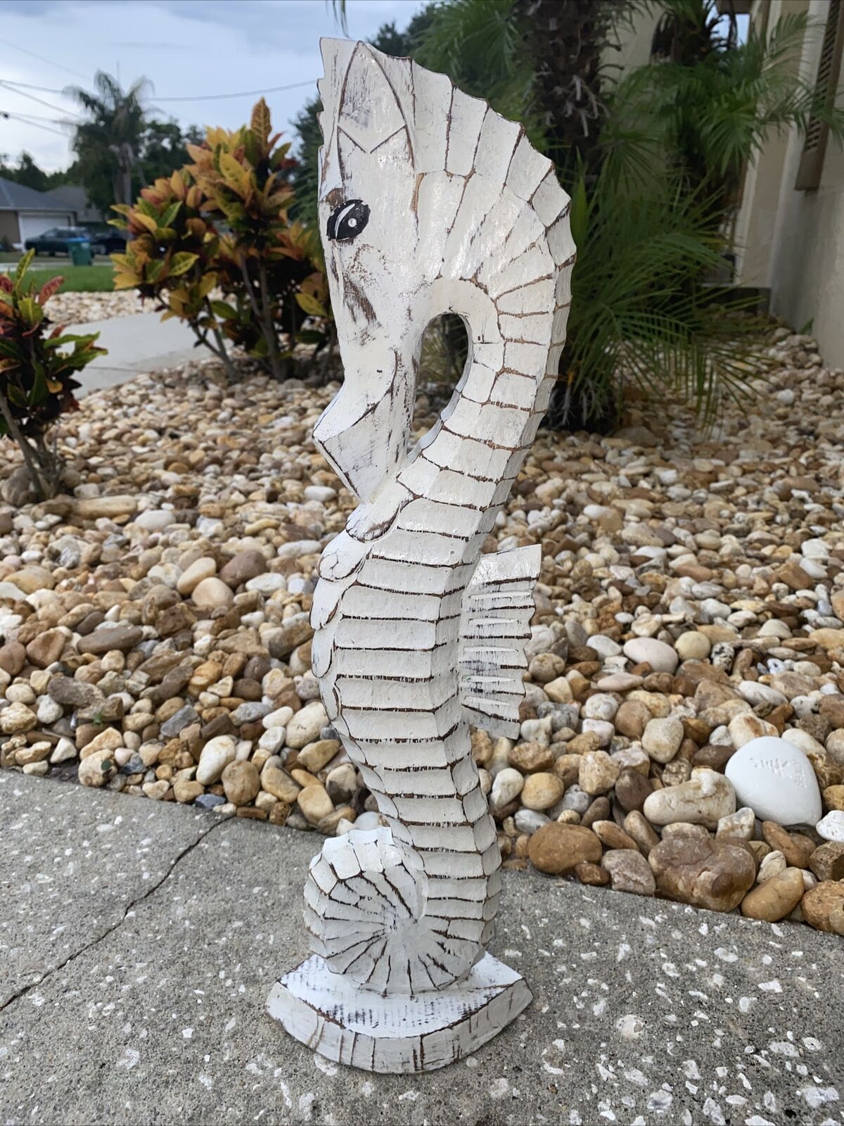20” SEAHORSE HAND CARVED WOOD TROPICAL SCULPTURE BIRD DECOR