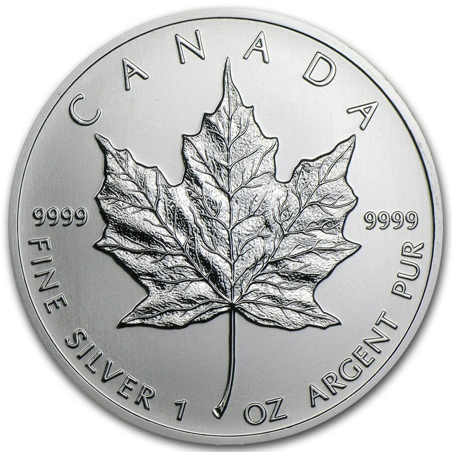 $5 Silver Canadian Maple Leaf 1 Oz Random Year .9999 Fine Silver Maple Leaf
