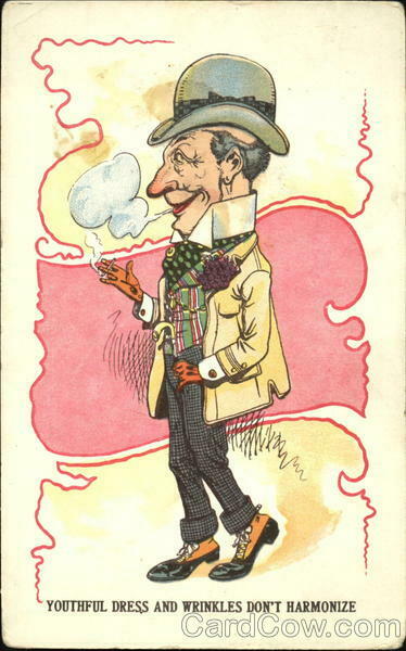 Caricature Youthful Dress And Wrinkles Don't Harmonize Antique Postcard Vintage