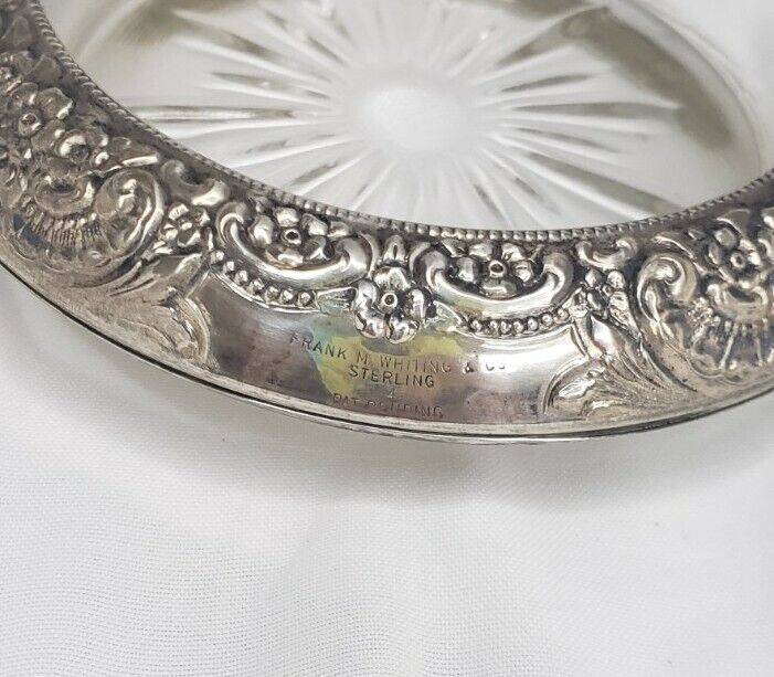 Vtg Frank M Whiting & Co Botticelli Coaster Sterling Silver Rim Crystal Glass 4