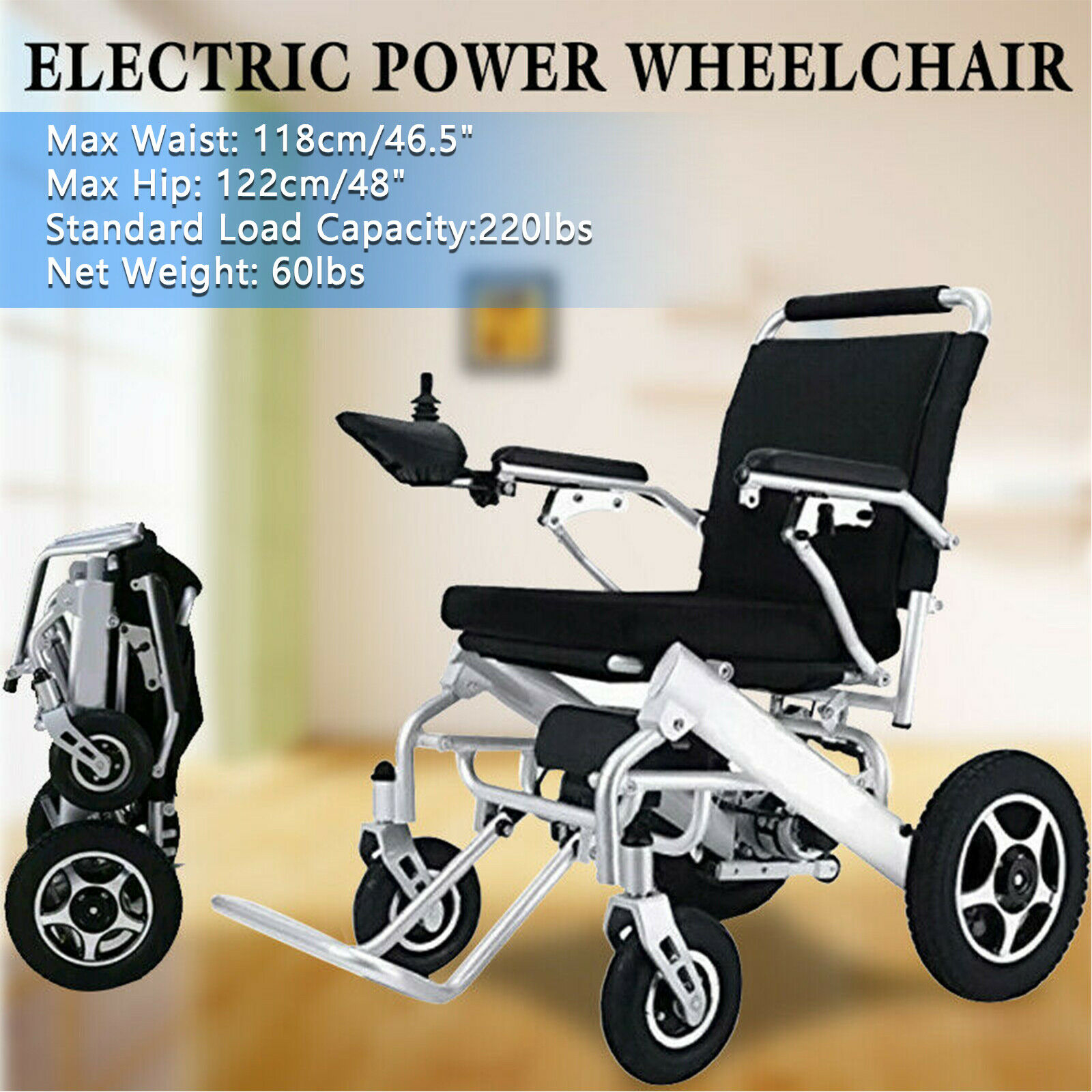 Electric Wheelchair Power Wheel chair Lightweight Mobility Aid Motorized Folding