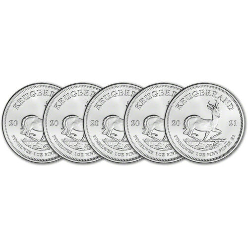 2021 South Africa Silver Krugerrand 1 oz 1 Rand - BU Five 5 Coins