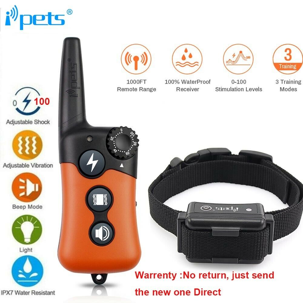 Ipets 1000ft Remote Dog Training Shock Collar Rechargeable Waterproof Dog Collar