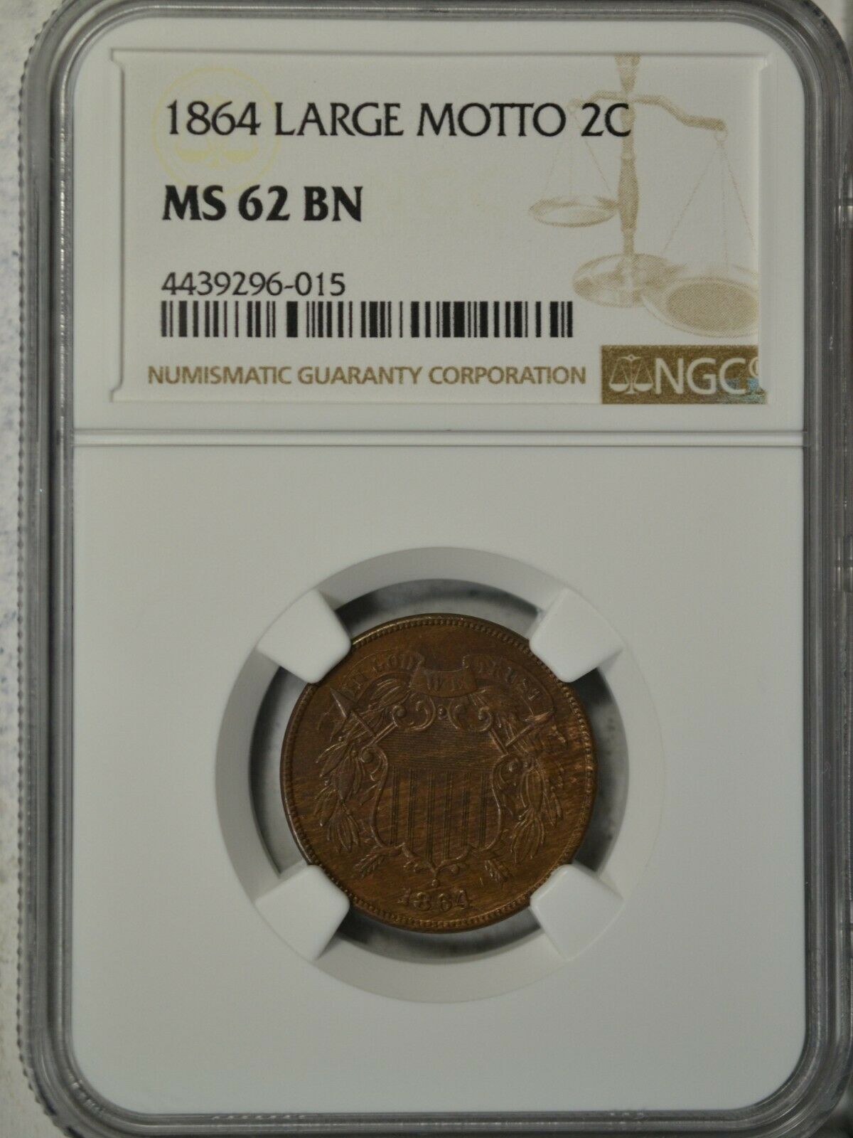 1864 2 cent, NGC MS62 BN