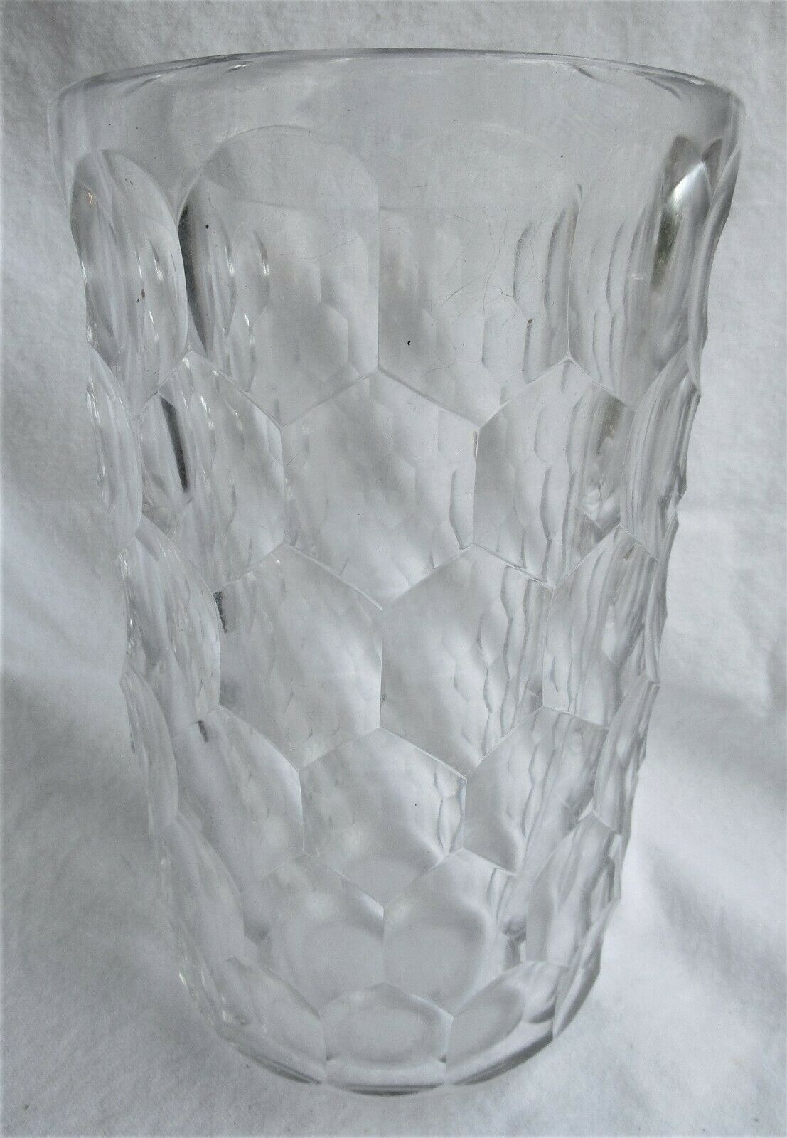 Signed Neiman Marcus 8.5" Crystal Vase Honeycomb Cut Glass Riedel (?) Large Tall