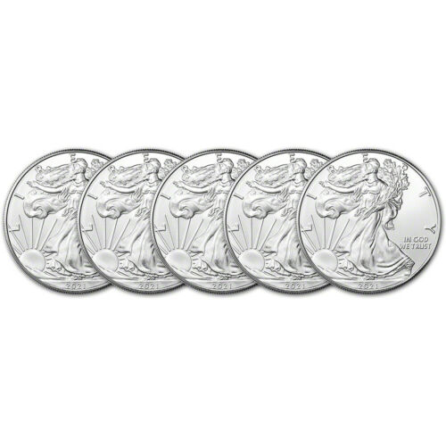 2021 American Silver Eagle 1 Oz $1 - Bu - Five 5 Coins