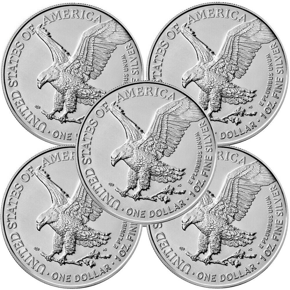 Lot Of 5 - 2021 American Eagle Coins 1 Oz .999 Fine Silver Bu Type 2 - In Stock
