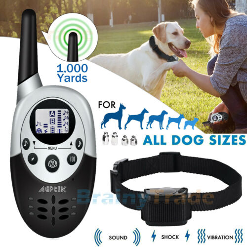1000 Yards Dog Shock Training Collar Remote Waterproof For Large Med Small Dogs