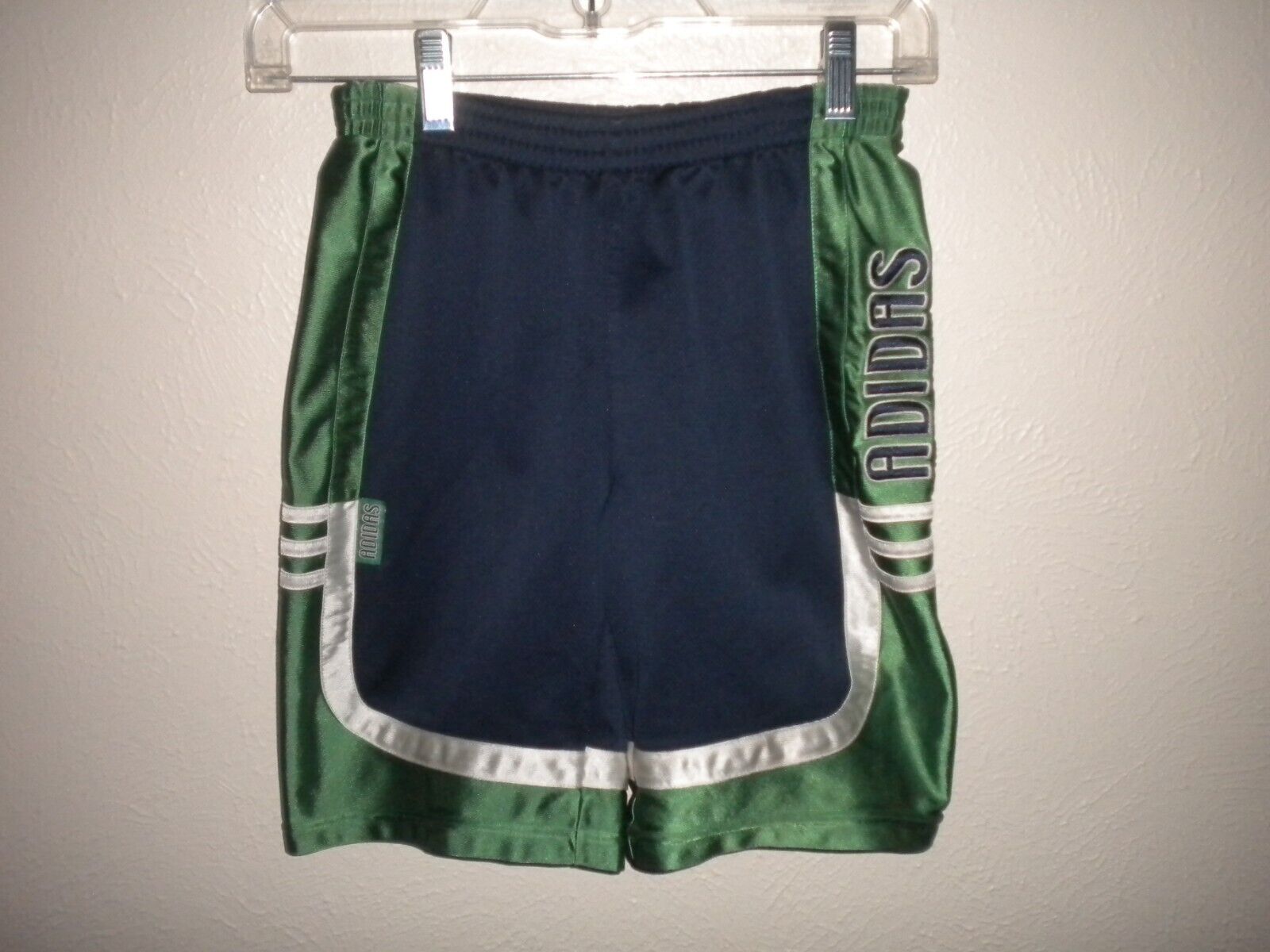 Adidas Size 7 Elastic Waist Navy Green Boys Athletic Shorts