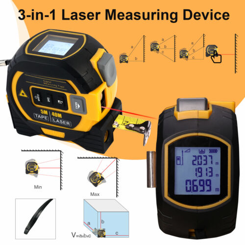 3-in-1 Laser Tape Measure Long-distance Measuring 131 Ft Pythagorean Mode