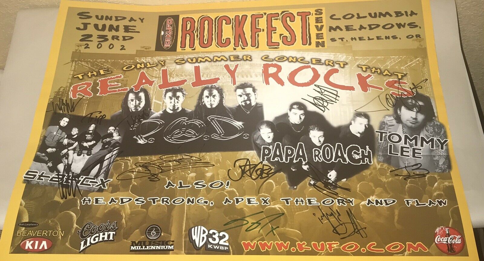 Rockfest Seven 2002 Poster Autographed Wayne Static Tommy Lee P.O.D Papa Roach +