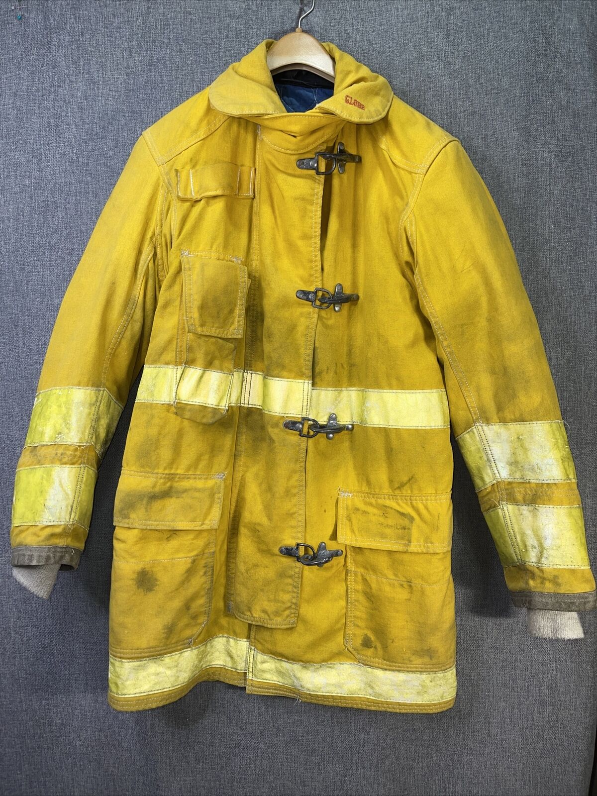 GLOBE VINTAGE FIREFIGHTER JACKET w/REMOVABLE LINING YELLOW TURNOUT COAT Size 36