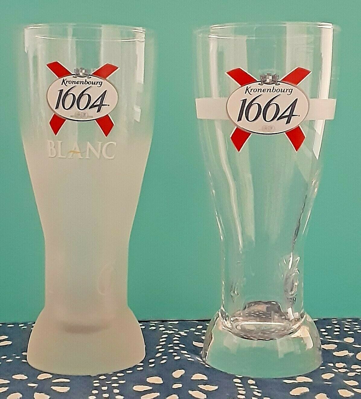 2 ~ KRONENBOURG 1664 Blanc .25L Frosted & Plain Glasses > Collector - Home Bar
