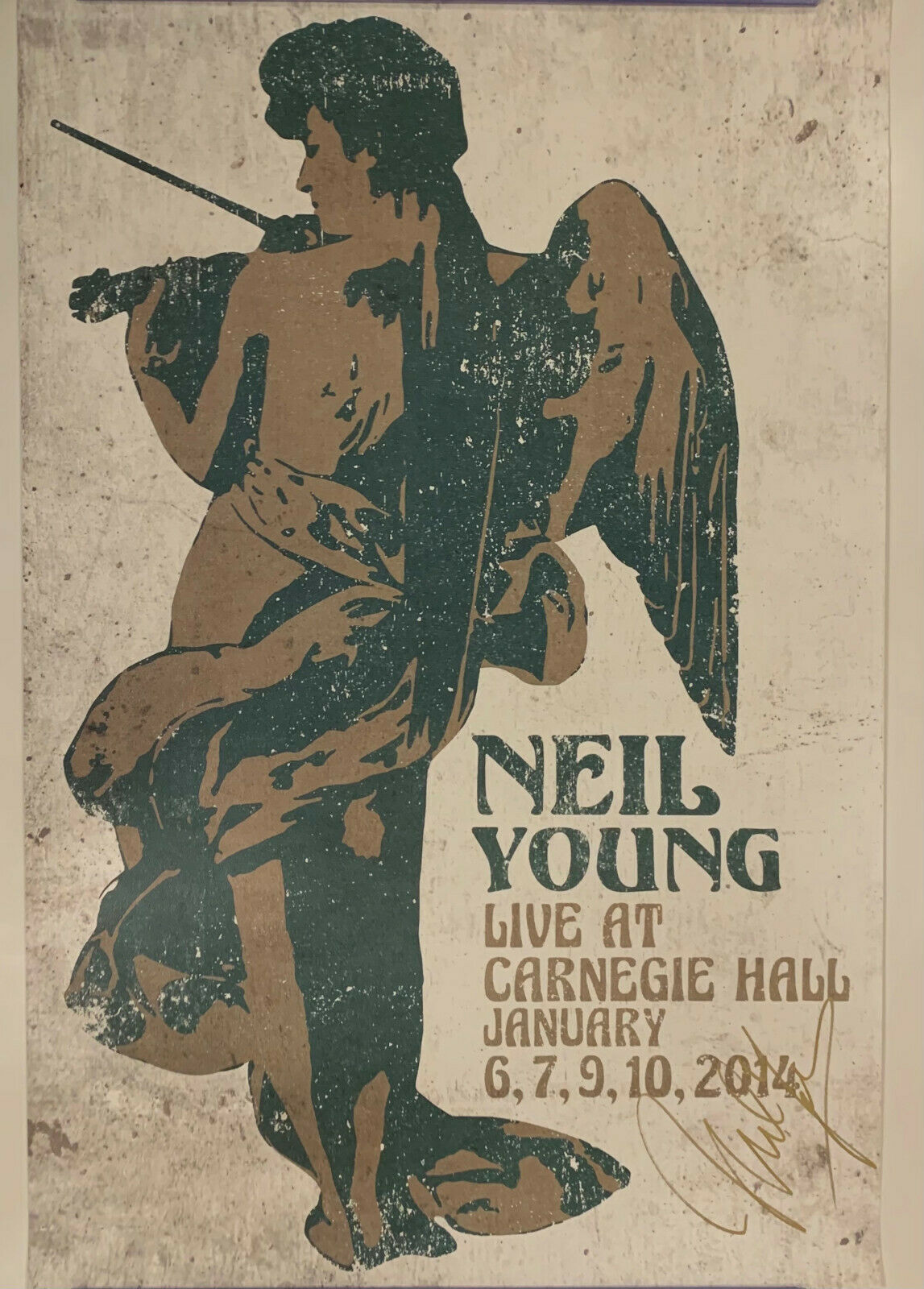 Neil Young Autographed Carnegie Hall Concert Poster signed in gold. PSA/DNA COA