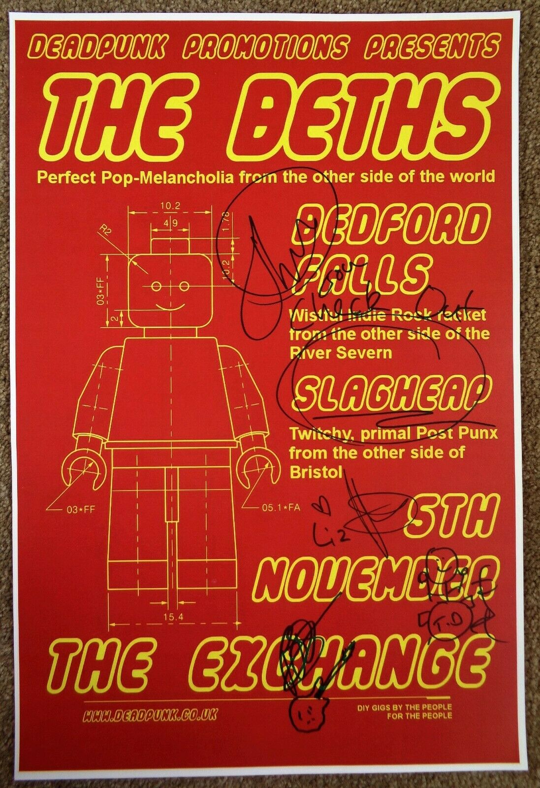 Signed THE BETHS (all 4) POSTER In-Person w/proof Gig Autograph Bristol Concert