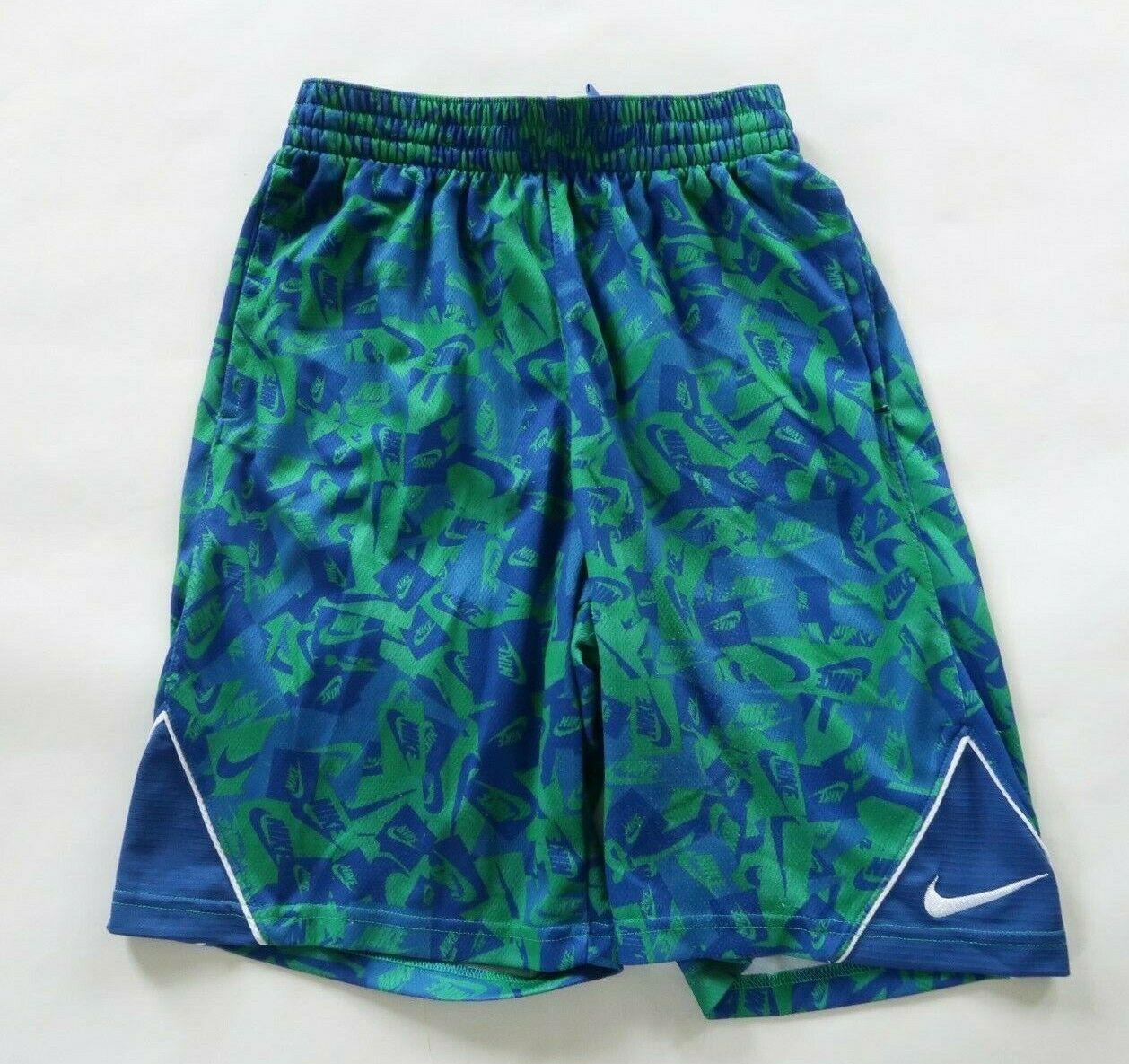 Nike Boys Polyester Dri Fit Blue Green Abstract Activewear Shorts Youth XL